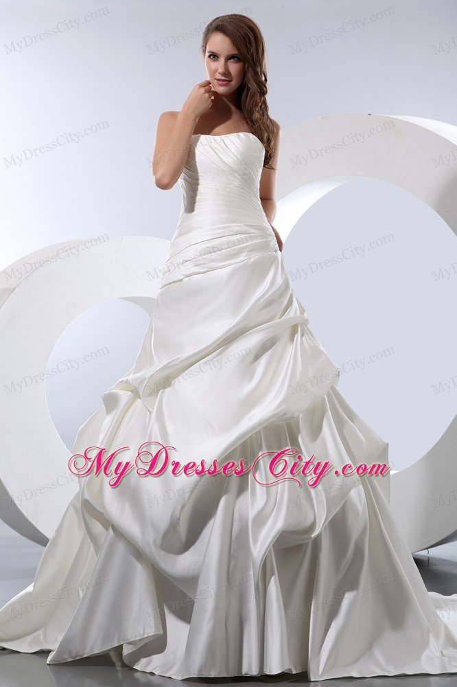 Cheap A-line Strapless Church 2013 Wedding Dress with Pick-ups