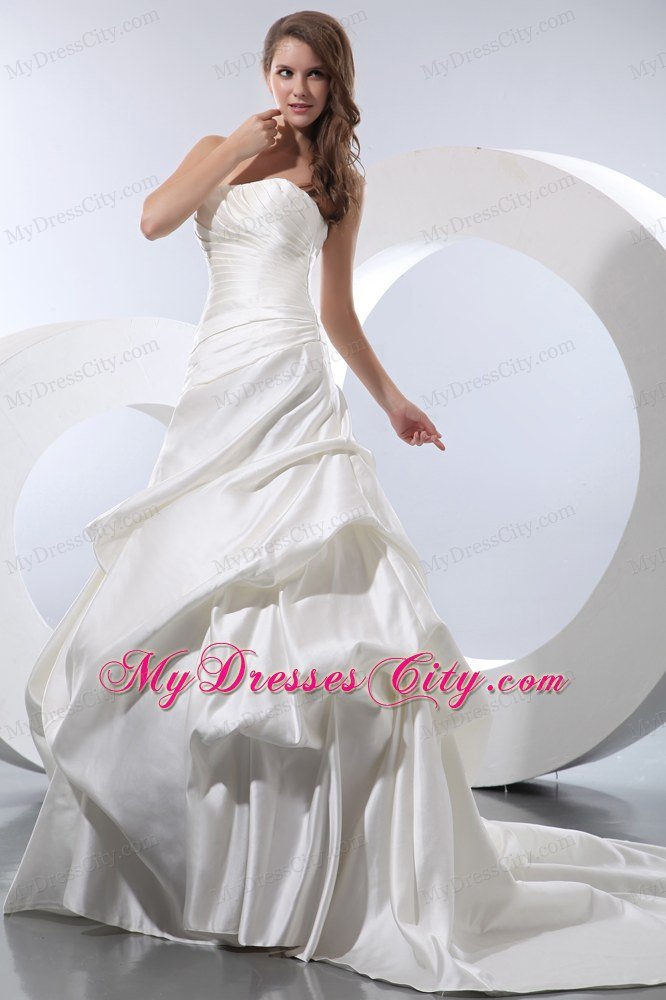 Cheap A-line Strapless Church 2013 Wedding Dress with Pick-ups