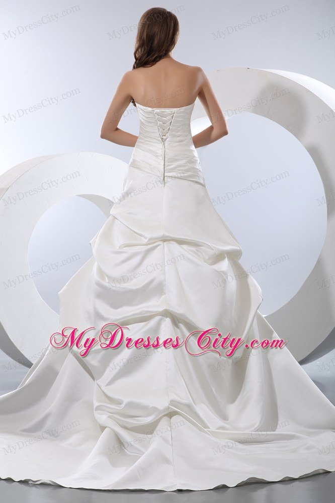 Cheap A-line Strapless Church 2013 Wedding Dress with Pick-ups