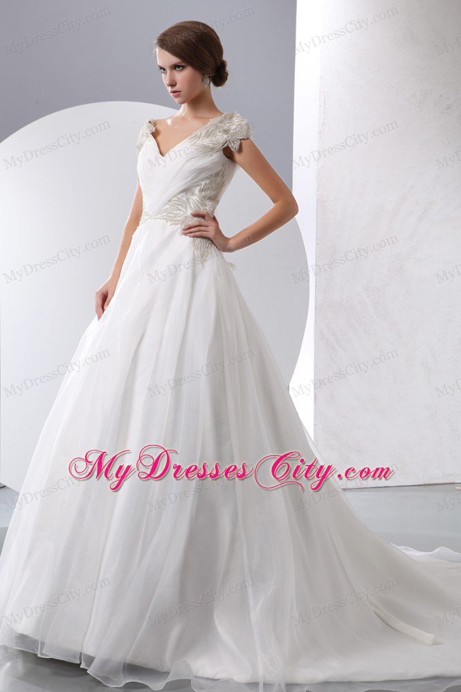 Cheap A-line V-neck Beading Hall Wedding Dress for 2013 Spring