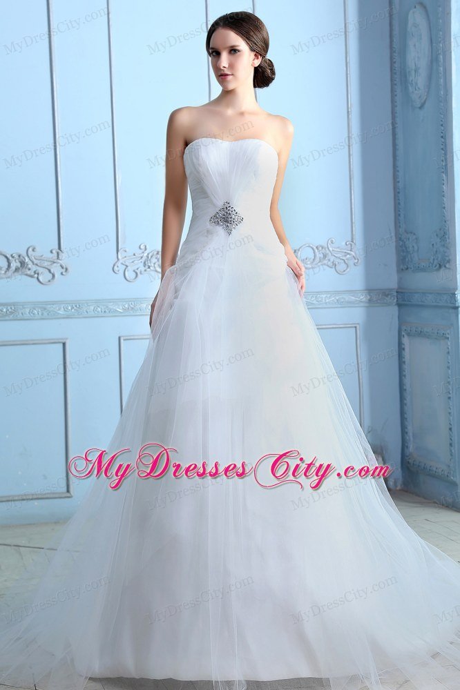 Lovely Strapless Beading A-line Church Wedding Dress with Zipper Back