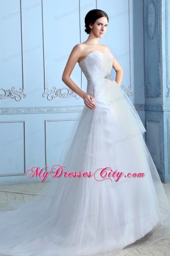 Lovely Strapless Beading A-line Church Wedding Dress with Zipper Back