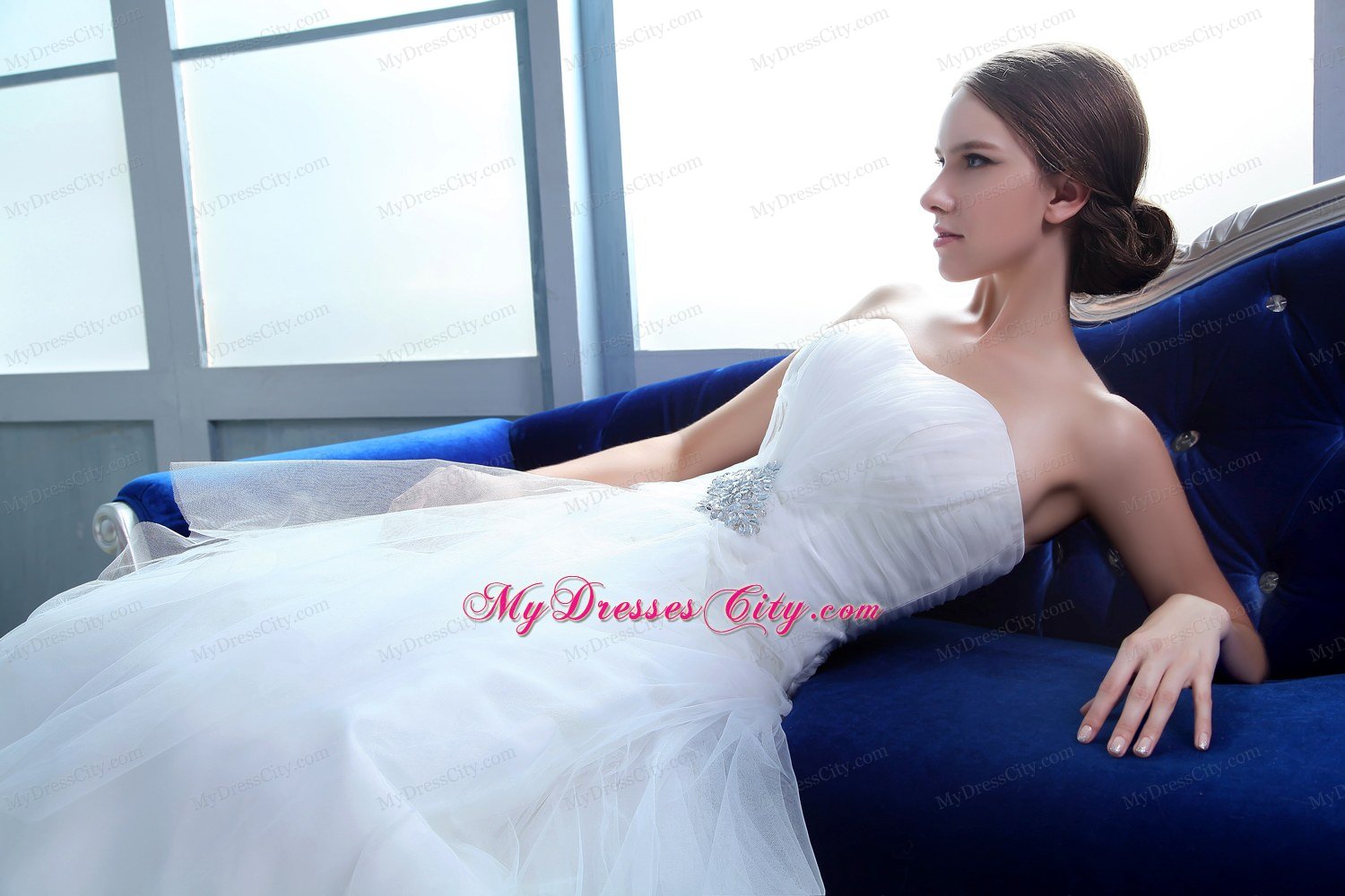 Lovely Strapless Beading A-line Church Wedding Dress with Zipper Back