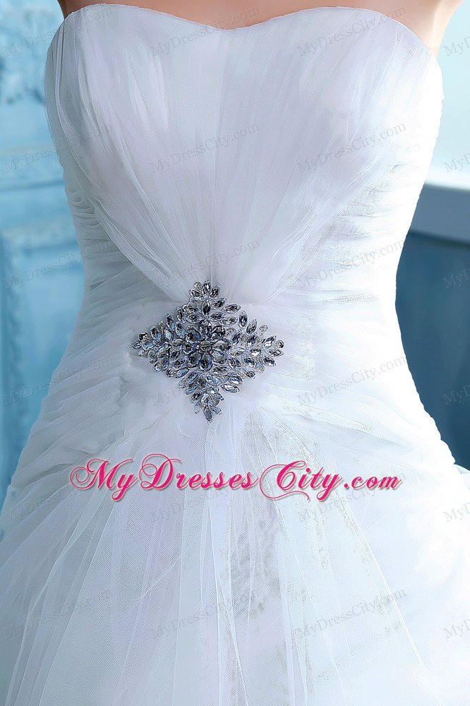 Lovely Strapless Beading A-line Church Wedding Dress with Zipper Back