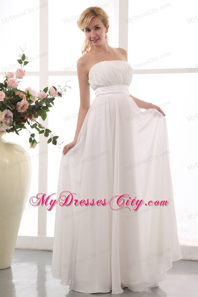 Cheap Empire Strapless Ruching Zipper Back Wedding Dress for Beach