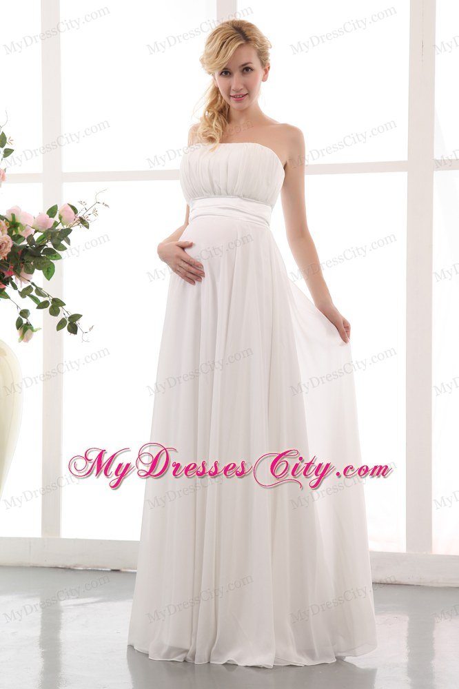 Cheap Empire Strapless Ruching Zipper Back Wedding Dress for Beach