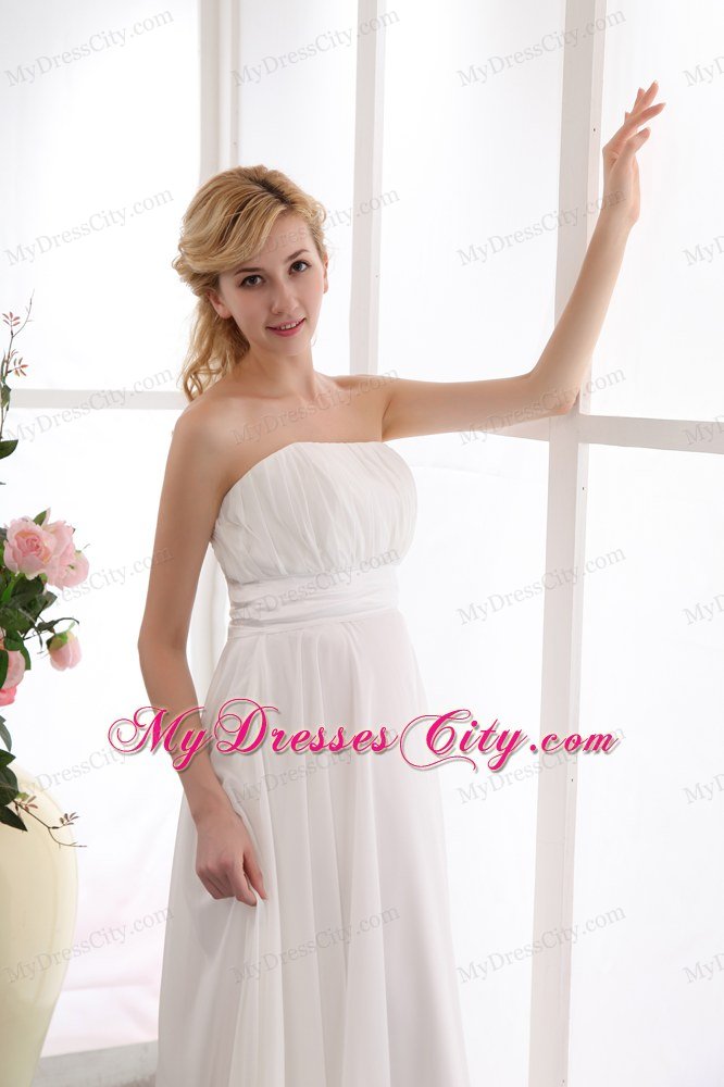 Cheap Empire Strapless Ruching Zipper Back Wedding Dress for Beach