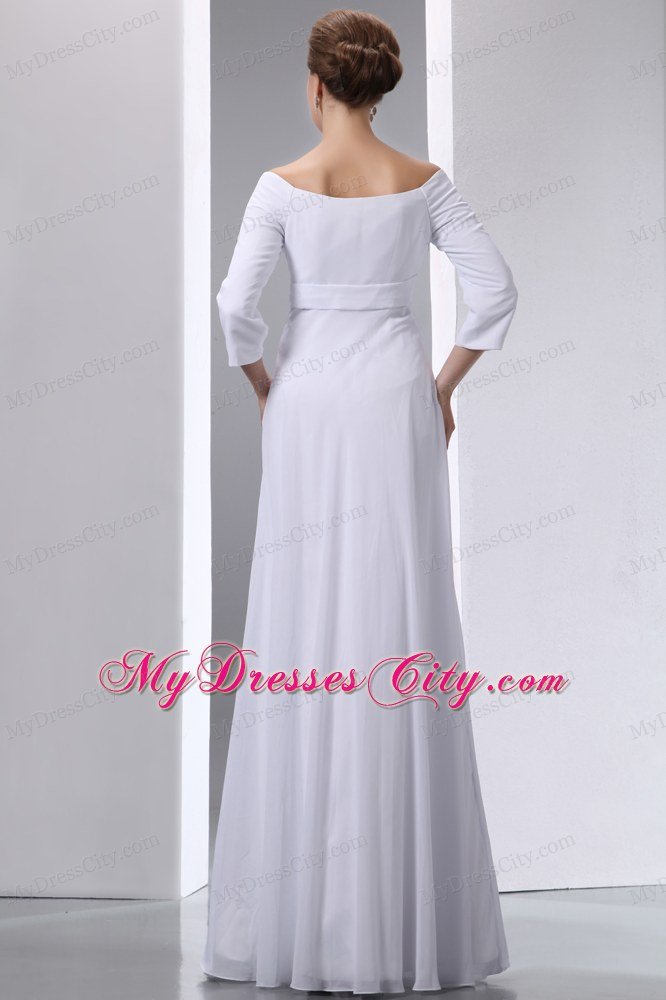 Empire Off The Shoulder Beading Wedding Dress with 3 4 Sleeves