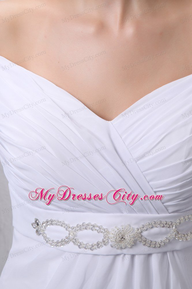 Empire Off The Shoulder Beading Wedding Dress with 3 4 Sleeves