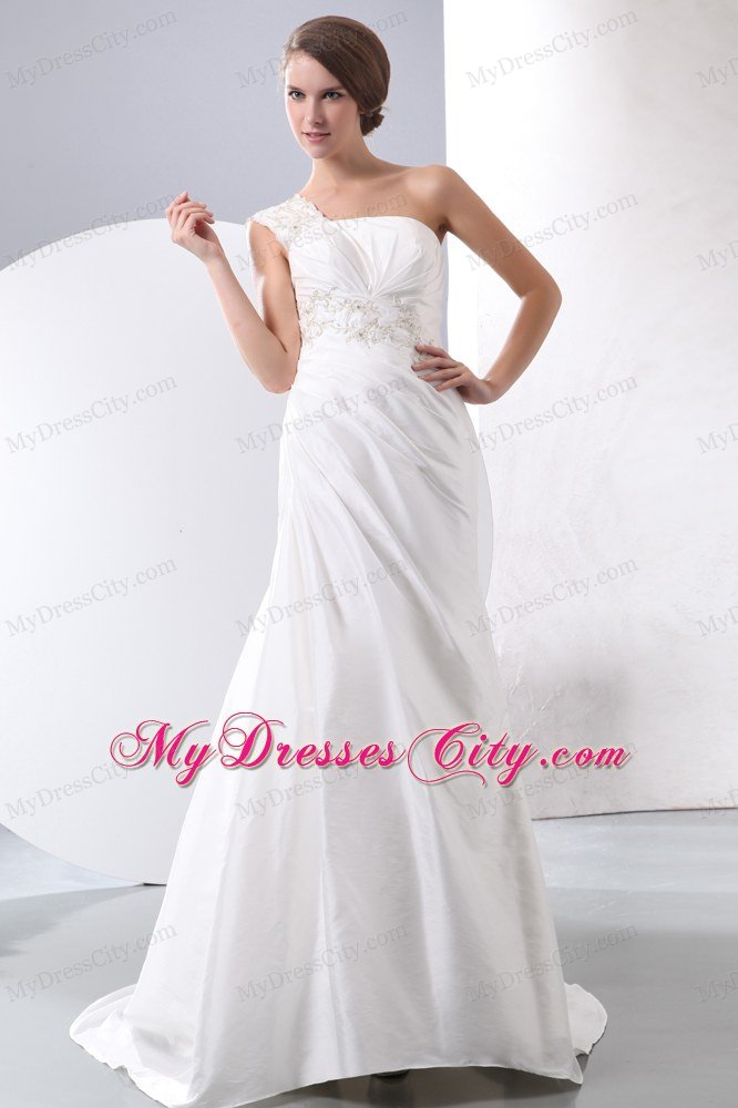 Beaded Decorate Shoulder Column Wedding Dress with Appliques