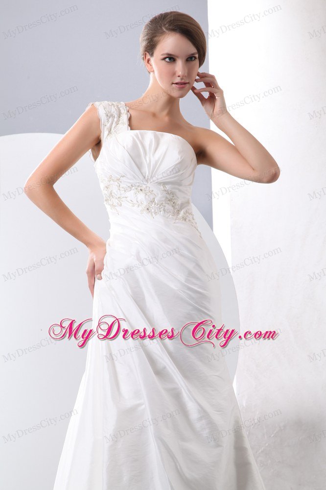 Beaded Decorate Shoulder Column Wedding Dress with Appliques