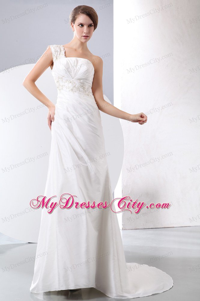 Beaded Decorate Shoulder Column Wedding Dress with Appliques