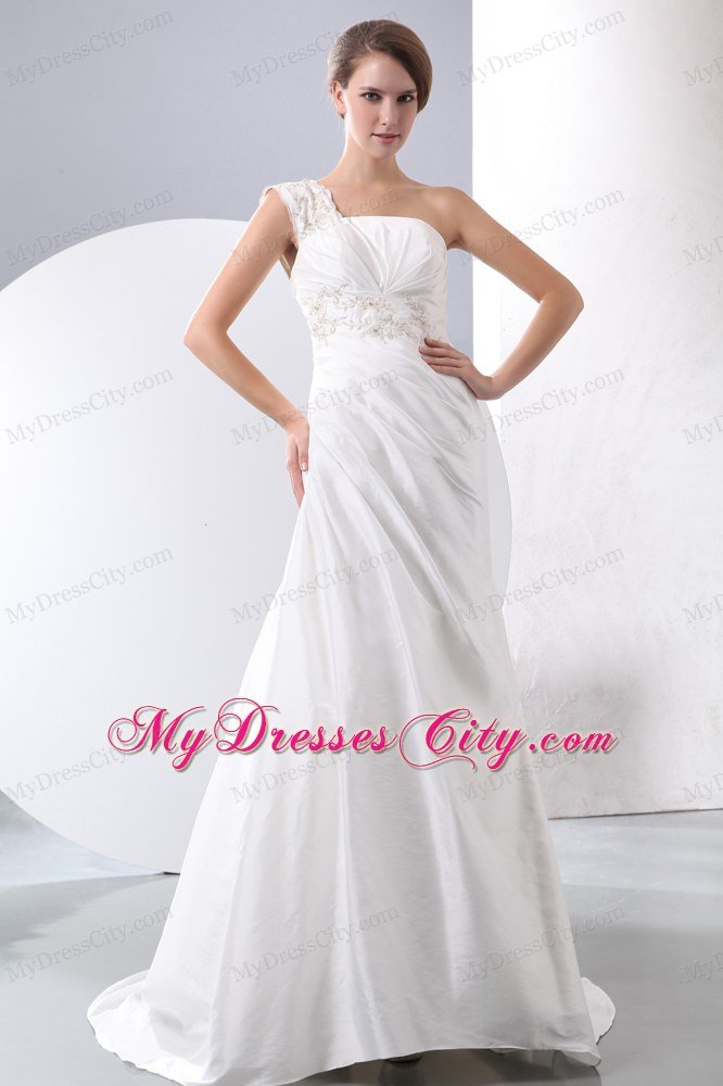 Beaded Decorate Shoulder Column Wedding Dress with Appliques