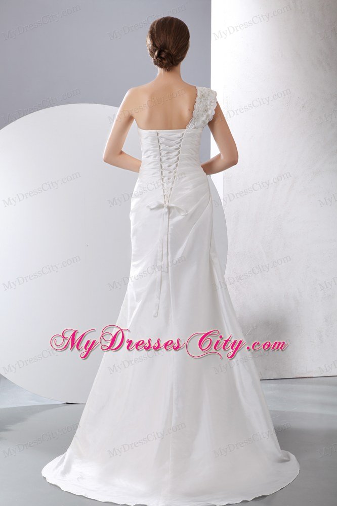 Beaded Decorate Shoulder Column Wedding Dress with Appliques