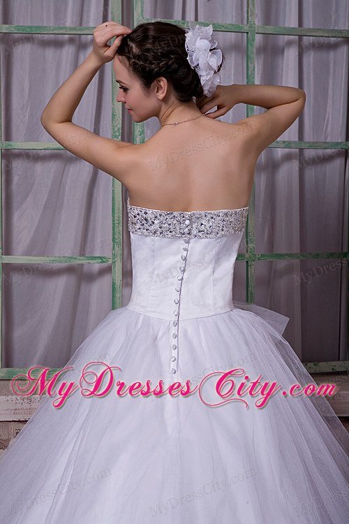 Affordable A-line Strapless Beading Wedding Dress with Clasp Handle