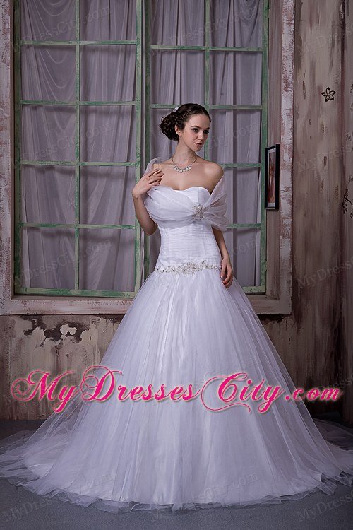 Beading Princess Strapless Appliques Wedding Gowns with Matching Shawl