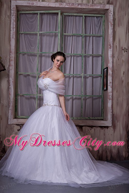 Beading Princess Strapless Appliques Wedding Gowns with Matching Shawl