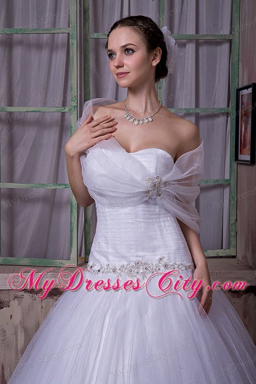 Beading Princess Strapless Appliques Wedding Gowns with Matching Shawl