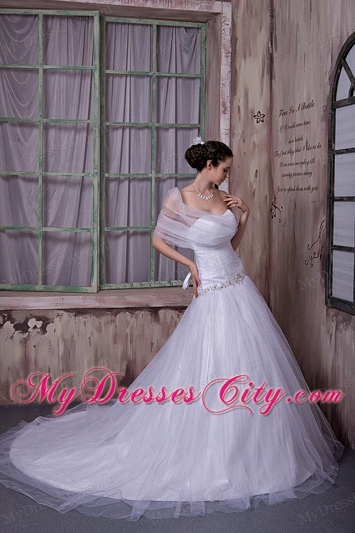 Beading Princess Strapless Appliques Wedding Gowns with Matching Shawl