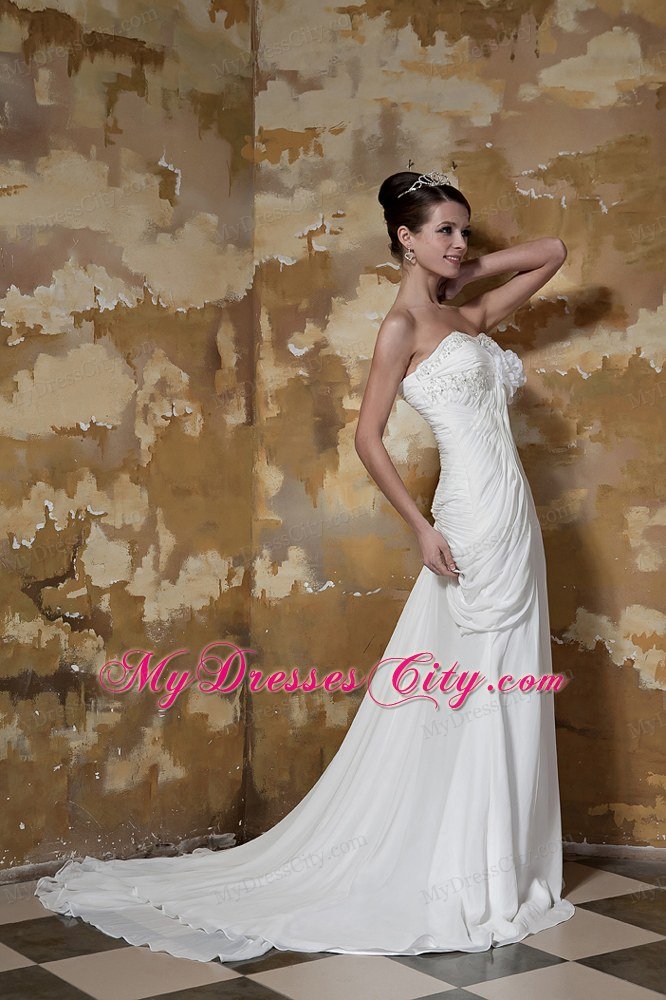 Column Sweetheart Court Train Beading Beach Wedding Dress for Summer