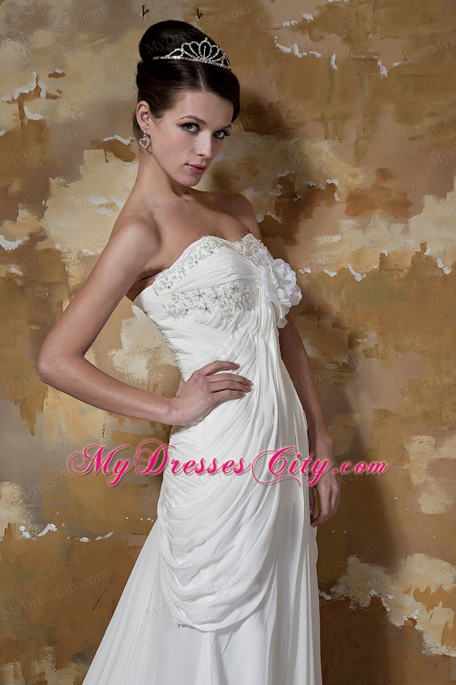 Column Sweetheart Court Train Beading Beach Wedding Dress for Summer