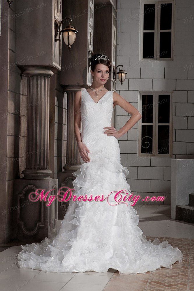 Pretty Column V-neck Ruching Ruffled Layers 2013 Wedding Dresses