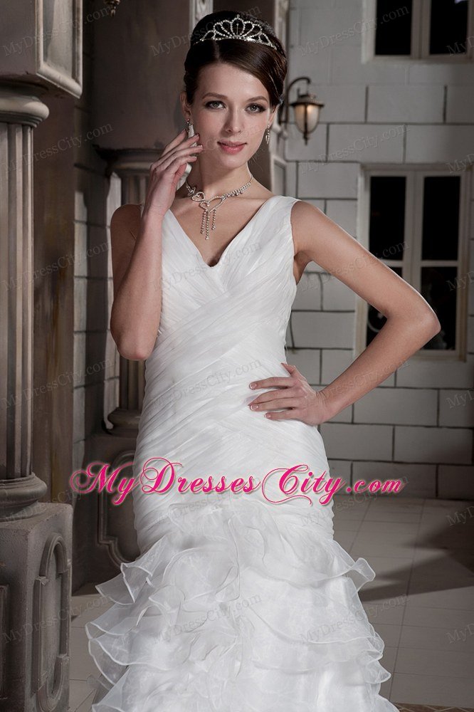 Pretty Column V-neck Ruching Ruffled Layers 2013 Wedding Dresses