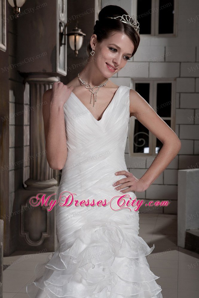 Pretty Column V-neck Ruching Ruffled Layers 2013 Wedding Dresses