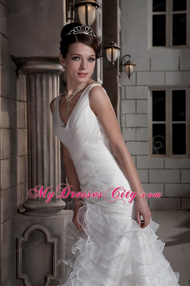 Pretty Column V-neck Ruching Ruffled Layers 2013 Wedding Dresses