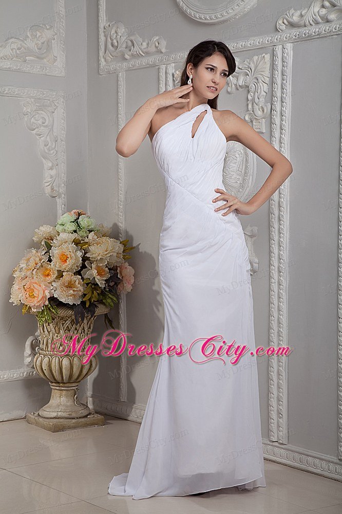 Cheap High Slit Column Single Shoulder Ruching Hall Wedding Dresses