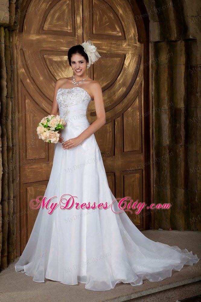 Spring Princess Strapless Embroidery Wedding Dress with Clasp Handle