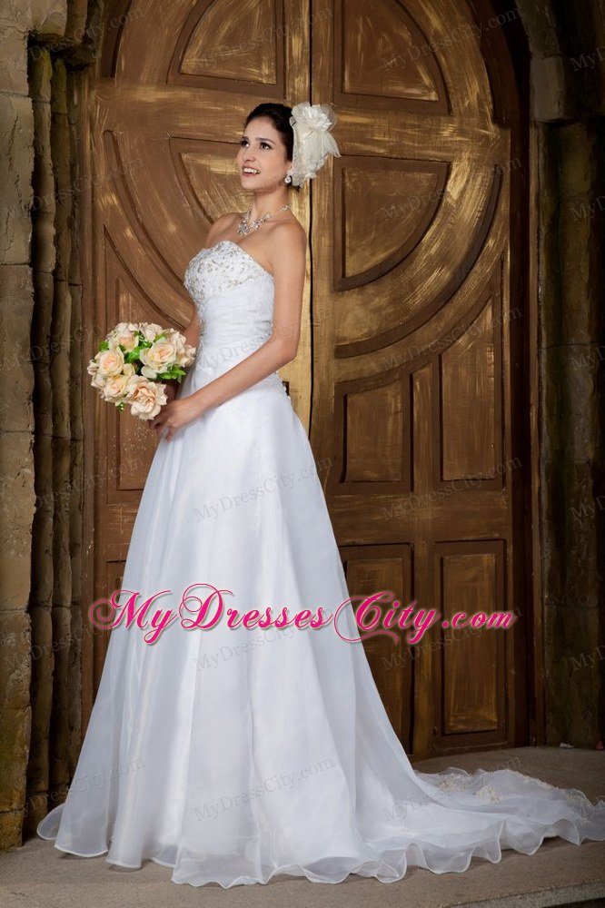 Spring Princess Strapless Embroidery Wedding Dress with Clasp Handle