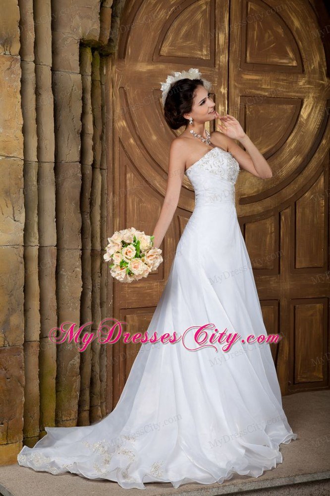 Spring Princess Strapless Embroidery Wedding Dress with Clasp Handle