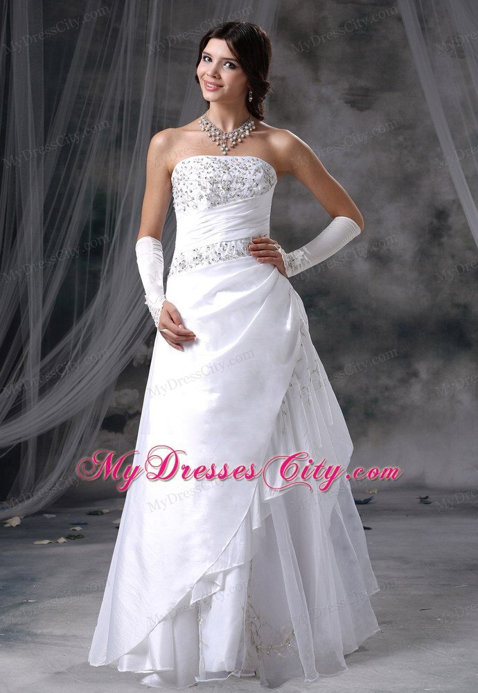 Appliques Beading Decorate Up Bodice Strapless Column Wedding Dress