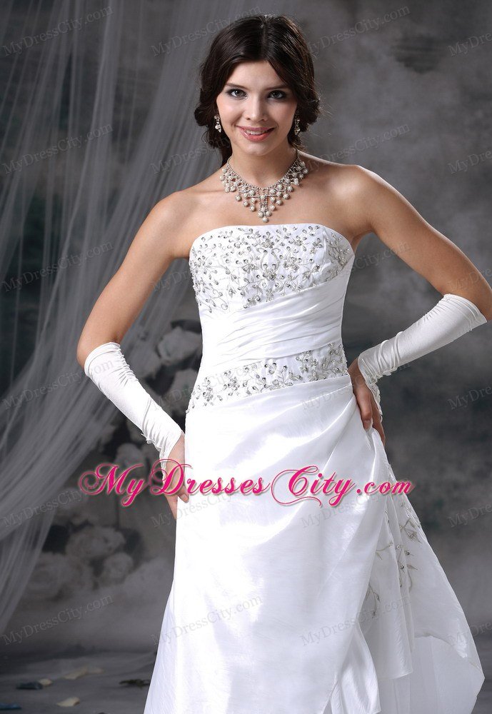 Appliques Beading Decorate Up Bodice Strapless Column Wedding Dress