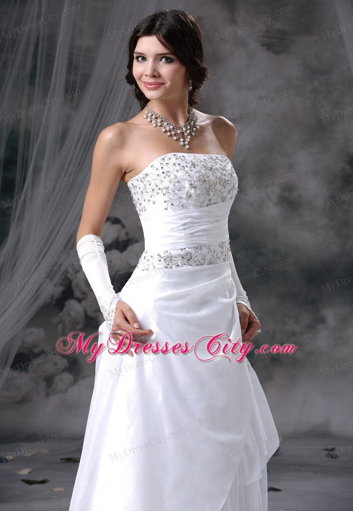 Appliques Beading Decorate Up Bodice Strapless Column Wedding Dress