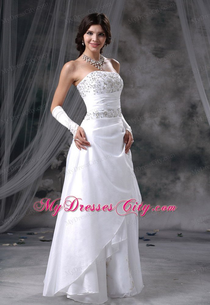 Appliques Beading Decorate Up Bodice Strapless Column Wedding Dress