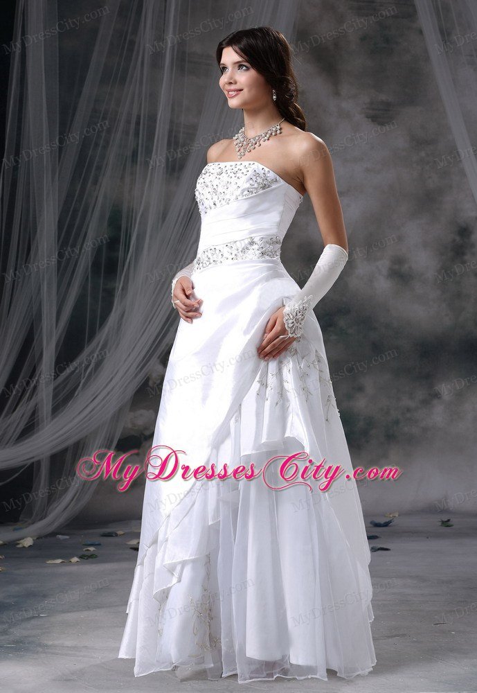 Appliques Beading Decorate Up Bodice Strapless Column Wedding Dress