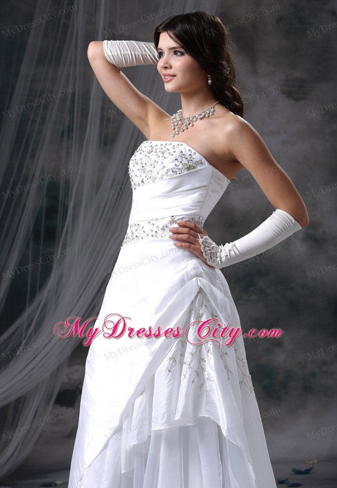 Appliques Beading Decorate Up Bodice Strapless Column Wedding Dress