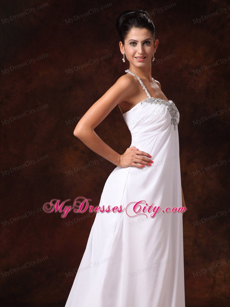 Empire Halter Top Beading Beach Wedding Dresses with Court Train