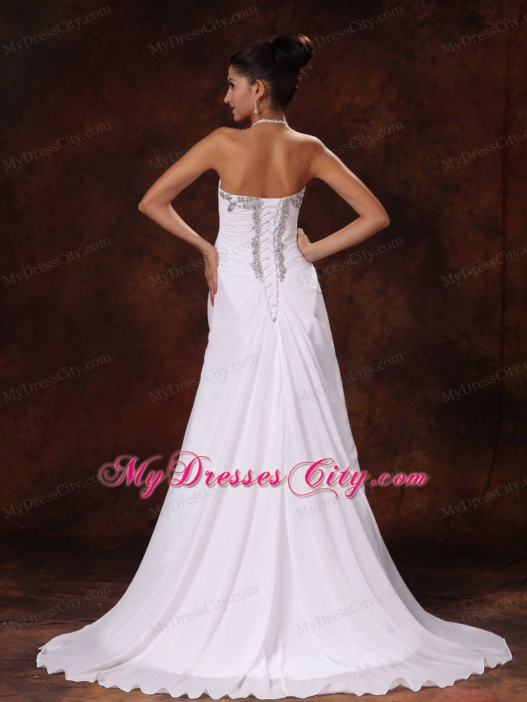 Empire Halter Top Beading Beach Wedding Dresses with Court Train