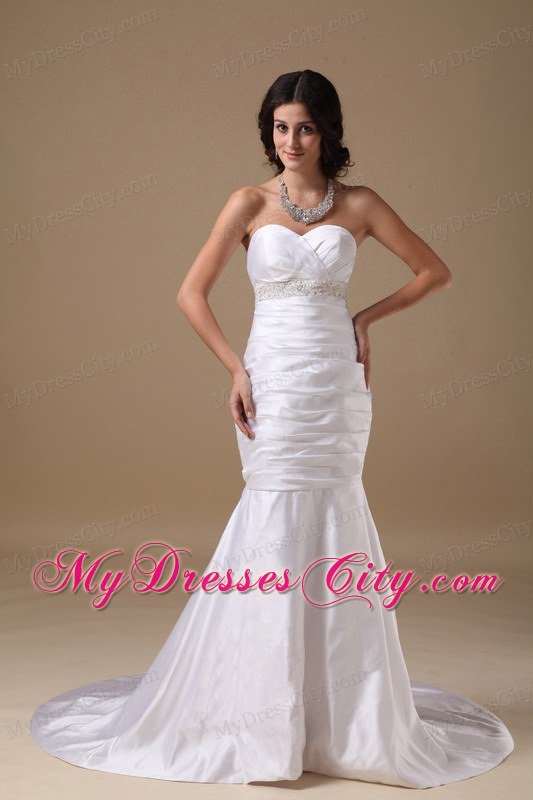 Beaded Decorate Waist Mermaid Sweetheart Church Wedding Dress