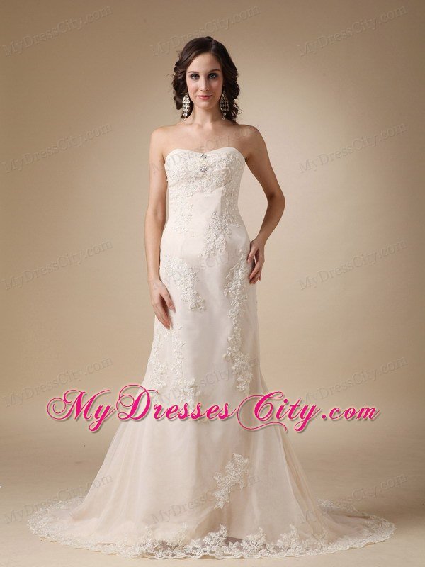 Romantic Champagne Column Sweetheart Garden Wedding Dresses