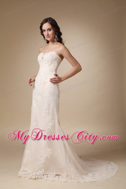 Romantic Champagne Column Sweetheart Garden Wedding Dresses