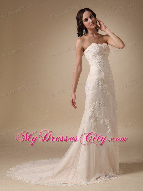 Romantic Champagne Column Sweetheart Garden Wedding Dresses