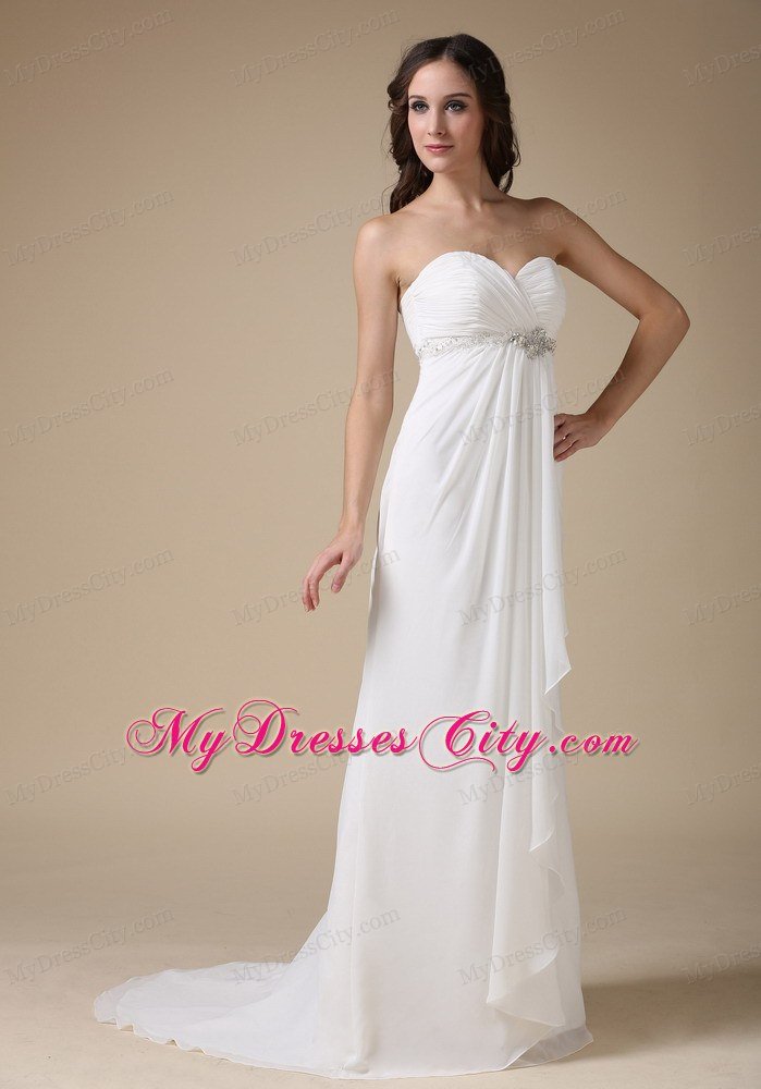 Cheap Empire Sweetheart Beading Sweep Train Garden Wedding Dress