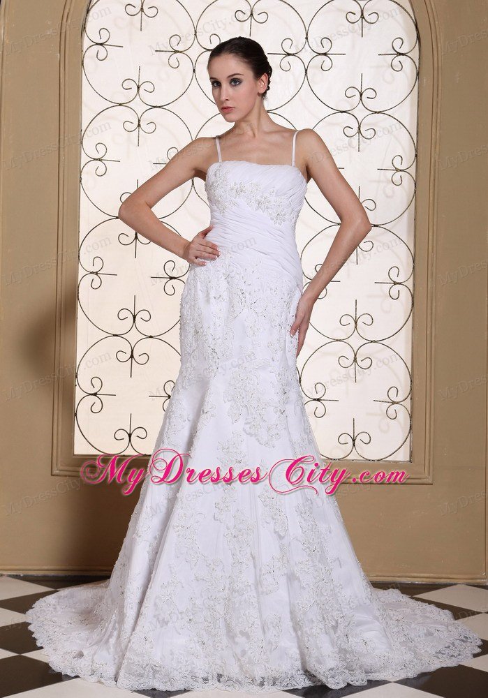 Beading Decorate Bodice Mermaid Spaghetti Straps Wedding Dress with Lace