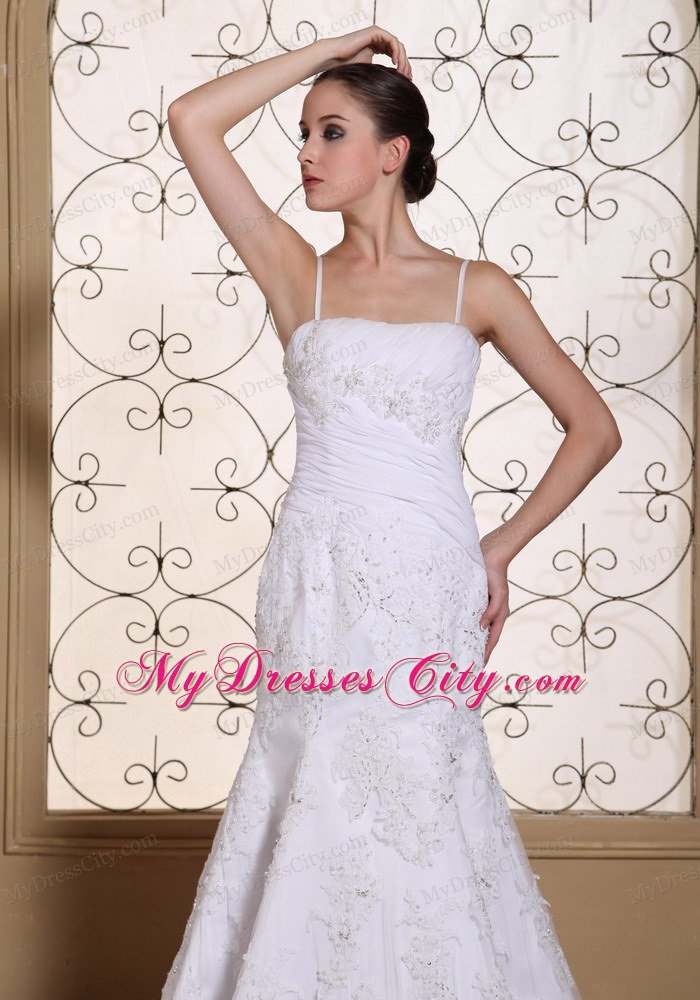 Beading Decorate Bodice Mermaid Spaghetti Straps Wedding Dress with Lace