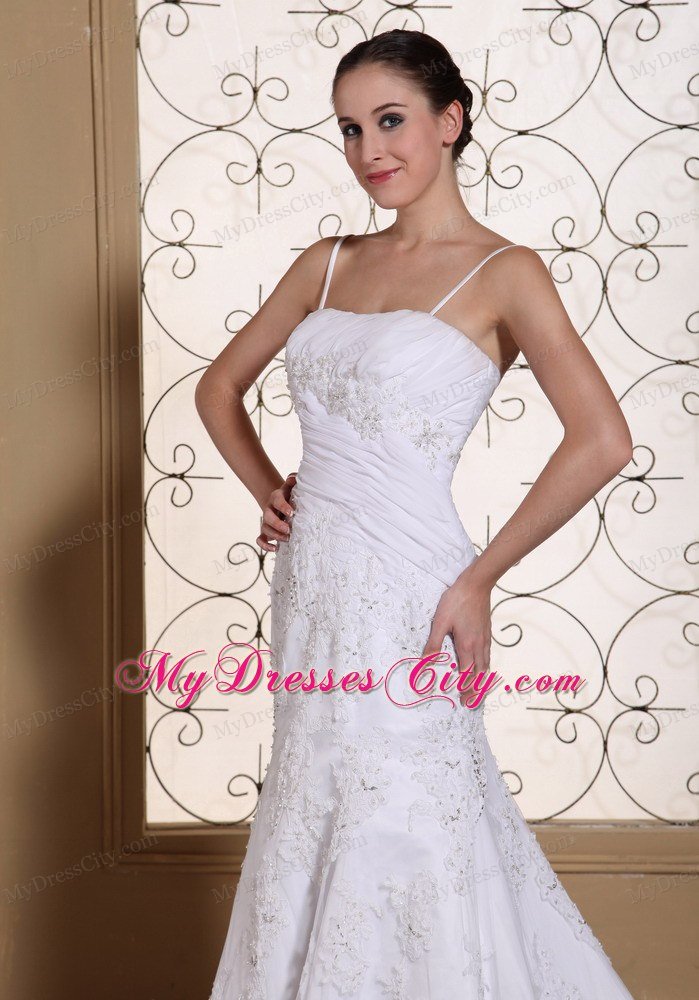 Beading Decorate Bodice Mermaid Spaghetti Straps Wedding Dress with Lace