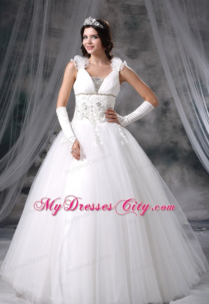 Princess V-neck Flowers Beading Appliques Wedding Dress For Garden